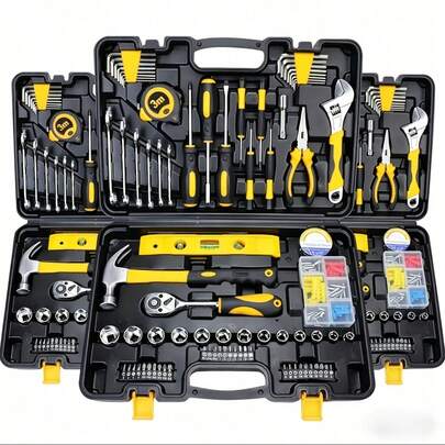 115/46pcs Mechanic Tool Set, Includes Socket And Ratchet Wrench Set, 1/4 Inch Drive And Standard Sockets, Hex Keys, Accessories And Storage Box For Car Repair