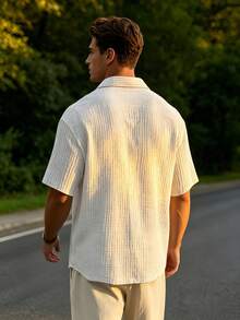 Men's Casual Short-Sleeve Cotton Shirt, Loose And Lightweight - White - View 2