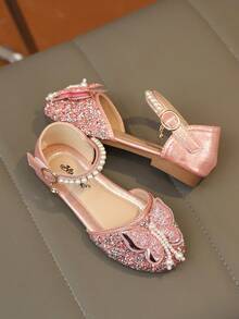 1 Pair Vintage Girls' Sandals With Hollow Bow And Rhinestone, Sweet Style, Summer New Non-Slip Rubber Sole Open Toe Fashion, Party Vacation Open Toe Beach Shoes Soft Sole Non-Slip Beach Sandals - Pink - View 5