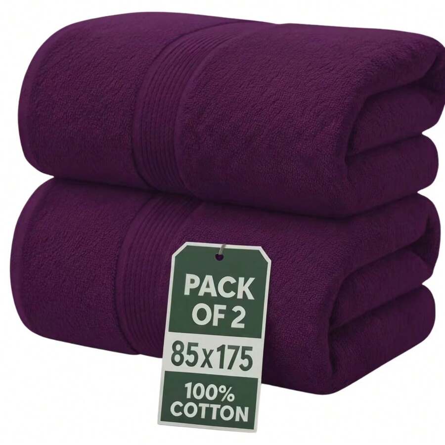 H&R Set Of 2 Jumbo Extra Large Bath Sheets – 85 X 175 Cm Super Soft, Highly Absorbent, Quality Towels For Bathroom, Spa, Gym & Hotel Use - Purple - View 1