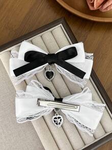 2件組 女款心形水鑽吊飾蕾絲蝴蝶結髮夾，多色緞面風，溫柔少女風，適合日常通勤、婚禮、音樂節、節日派對、生日派對、購物、旅行、拍照留念，適用於任何場合，送給好友的禮物，抓夾 - 彩色 - 查看 15