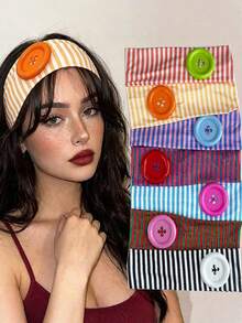 1pc New Dopamine Colored Striped Hairband - And Fashionable Headscarf Accessory For Women - Multicolor - View 13