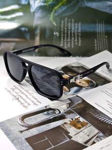 1PC /POLASUP Brand Customized/Polarized Lens Men's Double Bridge Aviator Square Frame Glasses, Classic Black Frame Design, Hollow Temple Metal Decorative Buckle, Business Casual Versatile Style, High-Quality Texture, Lightweight Comfortable No Pressure On Face (Comes With PU Glasses Case Gift Box Set) Differentiated - Multicolor - View 4