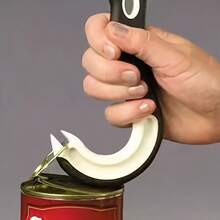 Easy-Grip Hook-Shaped Can Opener - Smooth Edges, Durable Plastic, Compact Design - Essential Kitchen Tool For Home And Parties Kitchen Accessories Kitchen Gadgets And Accessories - Black and White - View 6