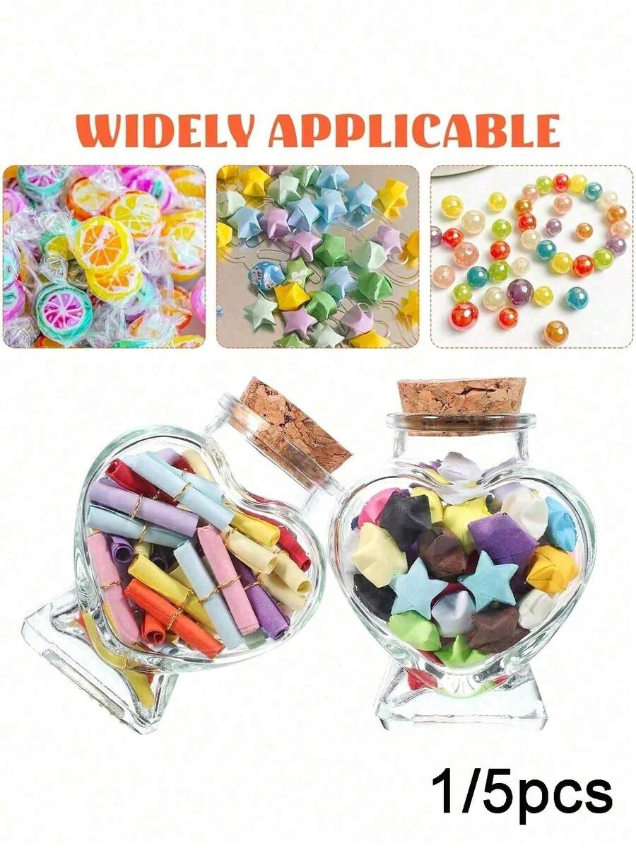1/5個透明心形玻璃瓶附軟木塞,心形花瓶/許願瓶,適用於DIY手工、派對、婚禮裝飾、聖誕家居裝飾、節日禮物、學校用品、返校季 - 彩色 - 查看 1