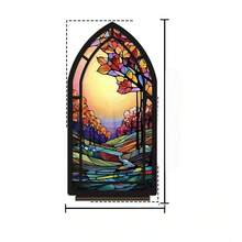 Sujetalibros de acrílico estilo vidrio colorido con bosque y río, estantería decorativa 2D con ventana gótica, organizador de escritorio con paisaje colorido, estantería de arte, adecuado para oficina en casa, regalo único para amantes de los libros y entusiastas de la naturaleza, decoración de escritorio antideslizante - 1PC - Ver 6