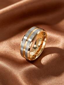 MONALLY 18K Gold Plated Men's Silver & Gold Stainless Steel Wedding Band Ring Comfort Fit Wedding Promise Ring Jewelry Hypoallergenic Daily Wear Perfect Gift - Ring - View 10