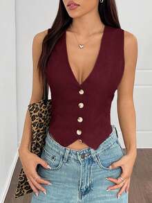 Blazer delgado tejido de color albaricoque nuevo para mujer en primavera/invierno - Burdeos - Ver 1
