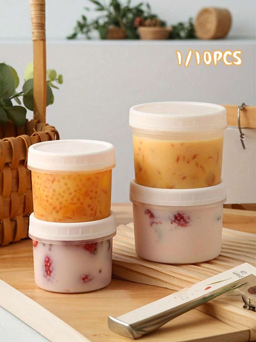 1/10pcs Small Food Containers, Reusable With Screw Lid - Plastic Freezer Storage Jars Suitable For Juice Pudding Cups, Ice Cream Bowls. Perfect For Preserving Jelly Desserts, Salads, Jams, Butter, Soups And Leftovers|Perfect Bento Box