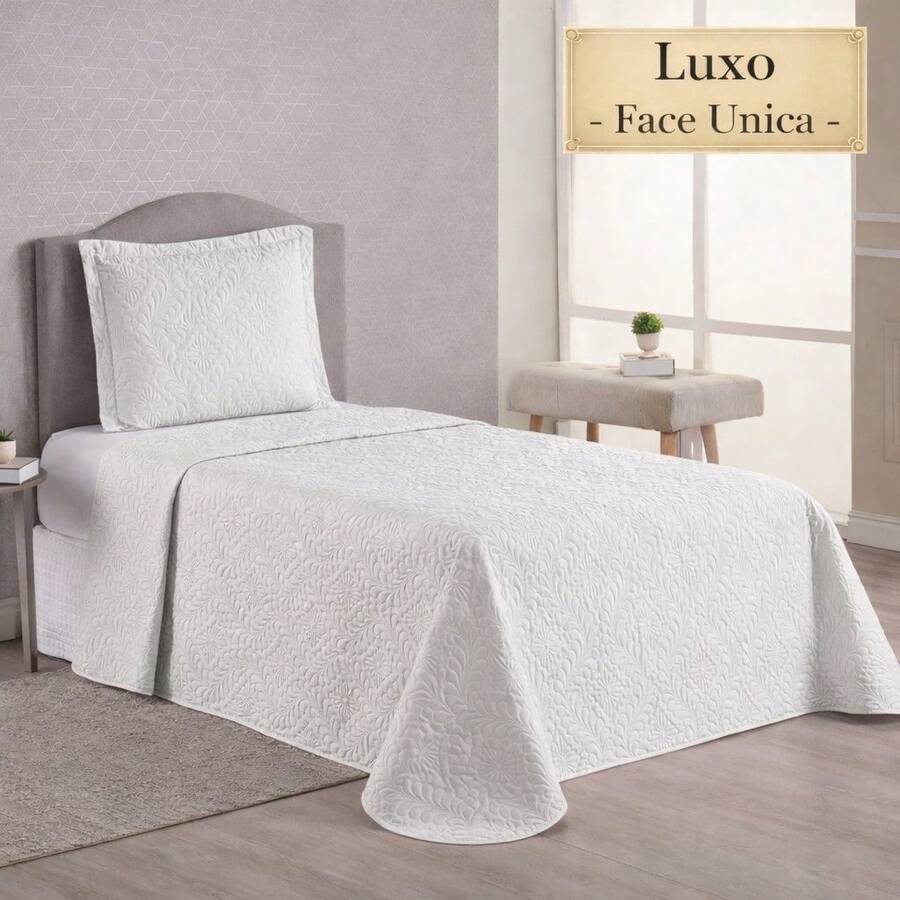 Luxury Single Bedspread, One-Sided, 2 Pieces, Ultrasonic Quilting, 11 Colors Available - White - View 1