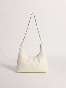 Yellow-Green Lace Hollow Floral Hobo Shoulder Bag With Rhinestones For Women, Suitable For Vacation (Floral Pattern Randomly Distributed) - Beige - View 4