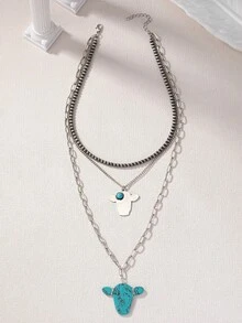 Juego de 3 collares apilados estilo occidental con decoración de piedra turquesa y plata antigua, Howdy Y'all - Multicolor - View 5
