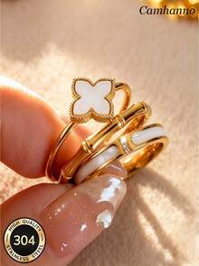 Camhanno 3pcs Light Luxury Style 18K Gold Plated Stainless Steel Jewelry, Solid Material And Exquisite Craftsmanship, Skin-Friendly And Breathable, Suitable For Wearing Individually Or Layering To Meet Different Daily Matching Needs. - Gold - View 8