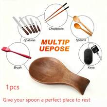 1pc Wooden Spoon Holder, Heat-Resistant Wooden Utensil Rack For Storing Ladles, Spatulas, Brushes, Shovels And Other Kitchen Tools (The Wood Grain Pattern May Vary) - Brown - View 2