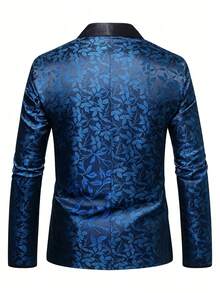 Men's Shawl Collar Satin Jacquard Blazer, Single Button Slim Fit Evening Tuxedo Jacket For Wedding / Party / Performance - Royal Blue - View 3