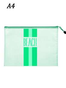 多色時尚防水PVC沙灘包，對比色條紋「Beach」印花，彩色字母印花，A4尺寸，透明化妝包，尼龍拉鍊，適合游泳、潛水和夏季度假，輕量，中性，沙灘包配件，旅行必需品，旅行配件，度假必需品。開學用品盥洗包，大容量洗澡包，女性禮物，郵輪必需品 - 彩色 - 查看 12