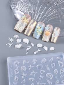 1件透明軟矽膠3D海洋美甲模具，海星、貝殼、海豚、海馬、珊瑚與魚骨，可重複使用長方形雕塑模板，易脫模美甲工具，適用DIY UV凝膠、美甲延長膠，適合夏季海灘海洋主題美甲藝術用品 - 無色 - 查看 9
