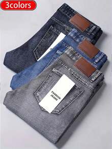 FEROCITYALL Available In 3 Colors, Men's Straight Leg Jeans, Only One Piece, Perfect For Casual Business Work, Daily Wear, Comfortable Stretch Straight Leg Pants, - Black Gray - View 1