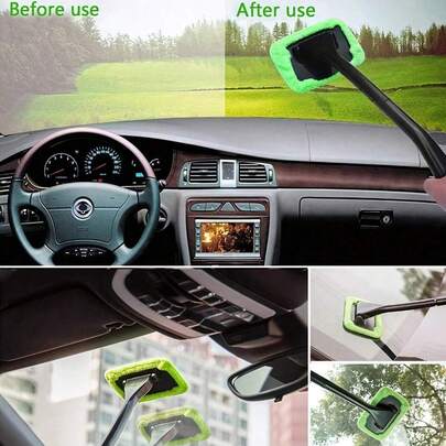 1pc Car Window Cleaning Brush Set, Wiper Cleaning Tool, Interior Glass Wiper With Long Handle, Car Accessories