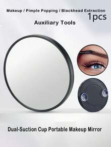 1pc Magnifying Makeup Mirror - Acne & Blackhead Removal Beauty Tool (Suction Cup Magnifier) 85X High Definition Magnifying Mirror | Portable Black Round Wall Mounted Mirror With Dual Suction Cups, Compact Design, Suitable For Women's Makeup And Grooming - Multicolor - View 2