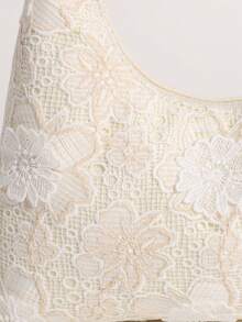 Yellow-Green Lace Hollow Floral Hobo Shoulder Bag With Rhinestones For Women, Suitable For Vacation (Floral Pattern Randomly Distributed) - Beige - View 7