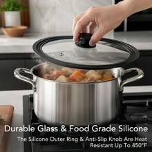 2 Sizes Universal Glass Pot Lid With Silicone Edge Heat Resistant Cover Fits 16-20cm & 24-28cm Cookware Suitable For Frying Pans Woks Stockpots Durable Kitchen Cookware Accessory - Black - View 4