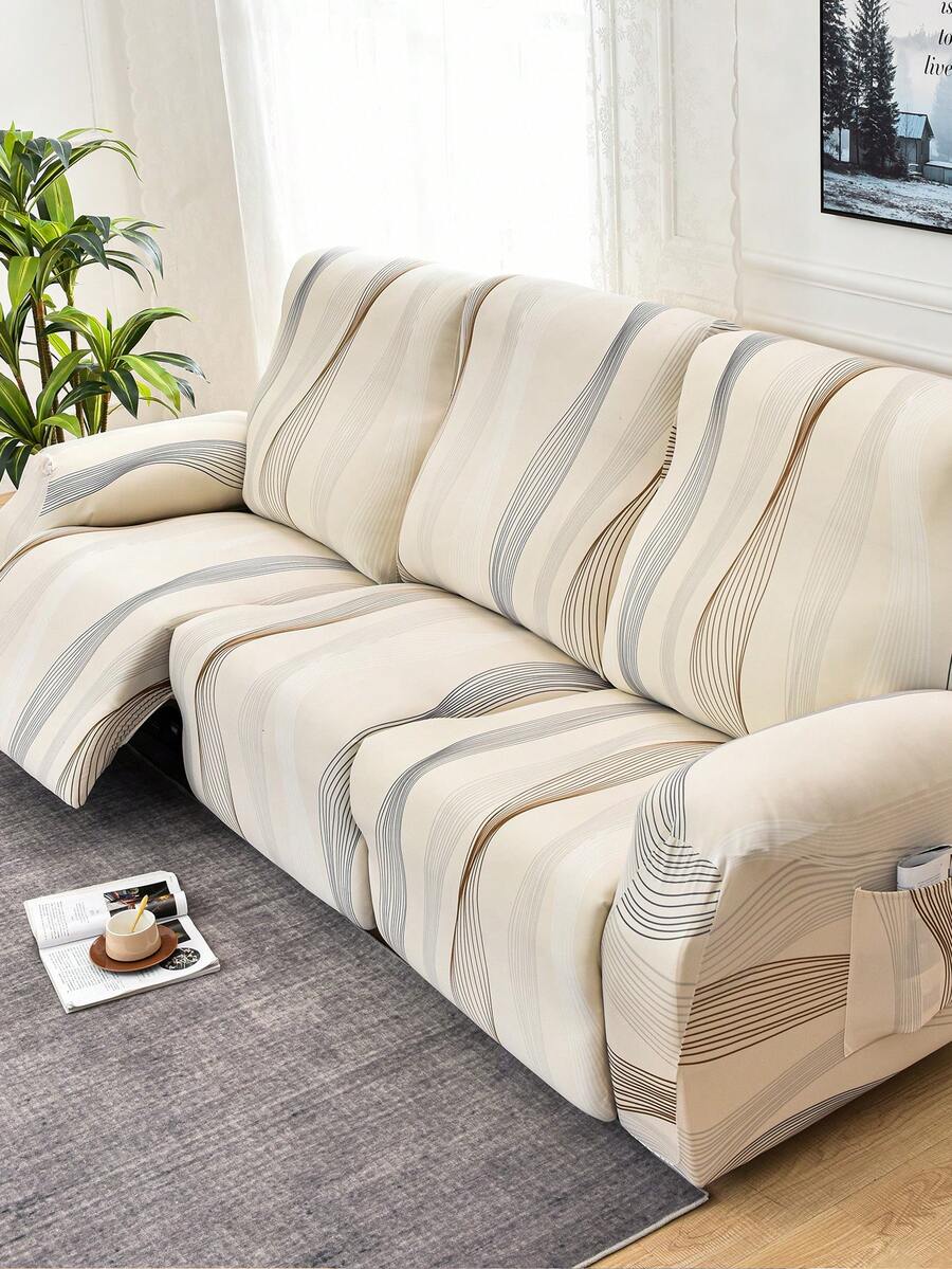 1 Set 4/6/8pcs Geometric Pattern Printed Recliner Cover Sofa Cover, Printed Recliner Cover, Elastic Sofa Cover Sofa Cover, Suitable For Living Room Office Home Decor - Champagne - View 1