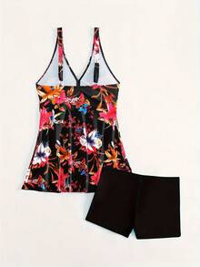 New 2026 Model: Women's Tankini Set, New Style Tropical Print Skirt, Sexy Fashion Cross Strap Tankini Swimsuit - 多色 4 - 查看 4
