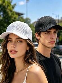 1pc/2pcs Unisex Baseball Cap, Polyester, Beach Vacation Travel Season Hat, Colorful Solid Color Hollow Out Summer Spring All Season Hat, Suitable For Business Trip Travel Street Decoration Baseball Cap - A - View 14