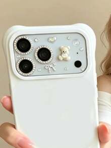 Cute 3D Bear Bling Rhinestone Pearl Scratch Resistant Transparent Base Lens Camera Protector Compatible With IPhone 17ProMax 17Pro Camera Accessories Durable Clear Protective Layer Camera Lens Cover - Pure White Bear - View 3