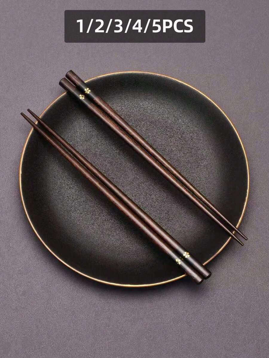 1/2/3/4/5對五瓣花日式工藝木製筷子,印花木筷,家用家庭餐用筷,實木筷子,廚房餐具套裝 - 棕色 - 查看 1