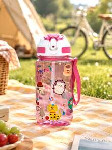 1個約600ml/19oz 3D/UV印花卡通動物圖案兒童吸管水壺，小容量運動水壺附吸管與手把，便攜防漏，輕巧耐用，附攜帶繩，方便攜帶，適合遊戲、露營、戶外運動、旅行、健身、運動、學校、日常使用，生日禮物與節日禮物的絕佳選擇 - 彩色 - 查看 9