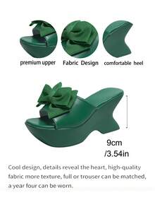 Sandal wedges setengah belakang wanita dengan pita hijau, hak unik, menambah tinggi badan dan ringan, tali tunggal ujung terbuka, cocok untuk jalan-jalan musim panas, liburan, dan bepergian. - Hijau - View 9