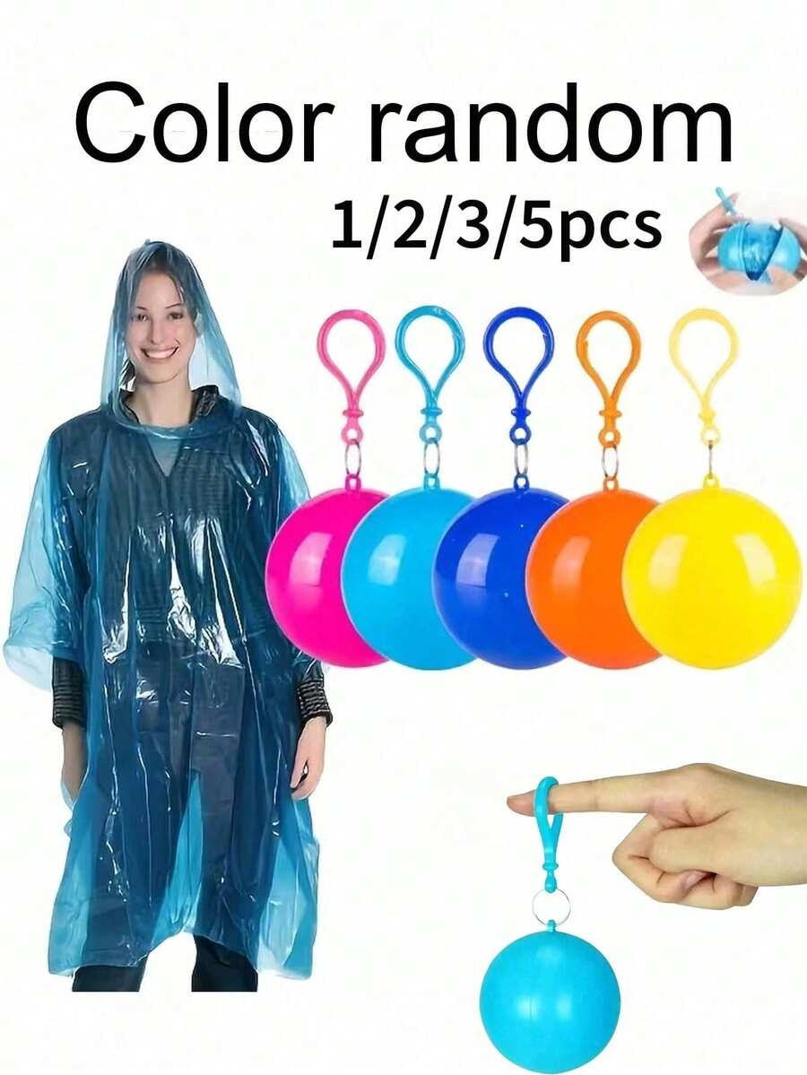 Portable Rain Poncho Ball, Thickened Disposable Rain Poncho With Spherical Storage Box, Suitable For Hiking & Camping, Can Be Hung On Backpack, Random Color Outdoor Gear