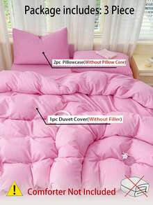 Blue And White Color Block Washed Polyester Skin-Friendly 3 PiecesDuvet Cover Set - Pink - View 8