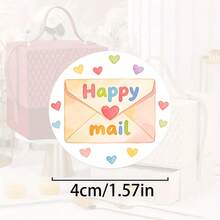 48/24 Autocollants circulaires | Texte << Happy Mail », design d'enveloppe aquarelle et cœur arc-en-ciel, parfait pour sceller les enveloppes, l'emballage cadeau, la décoration faite main, les sacs cadeaux et les étiquettes de cartes de vœux, la production de bijoux, l'affichage et les fournitures d'emballage - rond - Voir 9