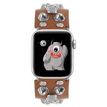 1件裝龐克風金屬鉚釘骷髏設計錶帶，街頭風，適用於Apple Watch，尺寸：38/40/41/42/44/45/49mm，兼容Apple Ultra/SE/8/7/6/5/4/3/2/1，可調節錶帶 - 淺咖 - 查看 7