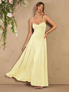 YkhahaYkhahaL'Amorae Vestido elegante negro y blanco con tirantes de espaguetiYkhahaYkhaha - Amarillo claro - Ver 1