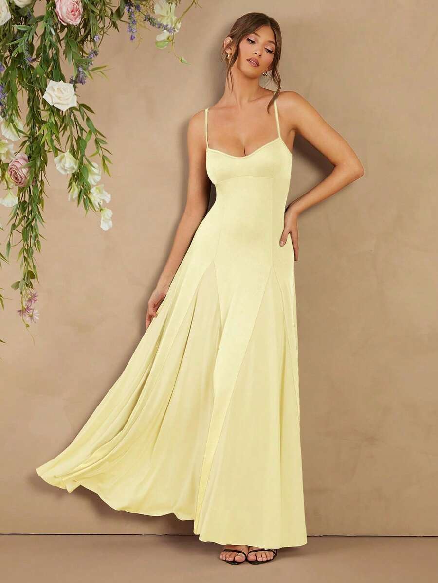 YkhahaYkhahaL'Amorae Vestido elegante negro y blanco con tirantes de espaguetiYkhahaYkhaha - Amarillo claro - Ver 1