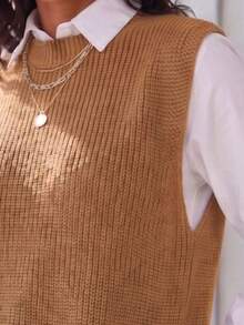 Women's Knitted Vest With Ribbed Crew Neck, Sleeveless, Casual And Elegant Knitwear For Autumn/Winter - 羅莎 - 查看 5