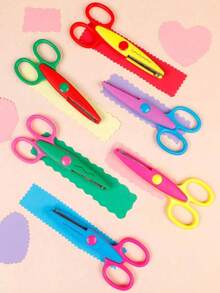 6pcs Decorative Edge Scissors Set, ABS Resin Paper Cutting Scissors, 6 Patterns, Smooth Cutting, Colorful & Fun, Back To School Supplies - Multicolor - View 3