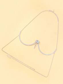 1pc Valentine's Day Metal Heart Rhinestone Body Chain Harness For Women, Sexy Party & Prom Body Jewelry, Women's Accessory - Silver - View 2