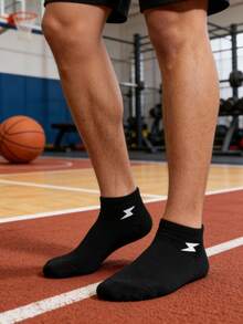 1/5/10/15/20 Pairs Men's Solid Color Low-Cut Boat Socks, Lightning Embroidery Sports Short Socks, Non-Slip And Wear-Resistant - Multicolor - View 3