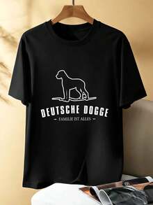 M en's Great Dane Print T -SHIRT, Premium Cotton, Unique Graphic, Casual and Breathable. - Preto - Ver 1