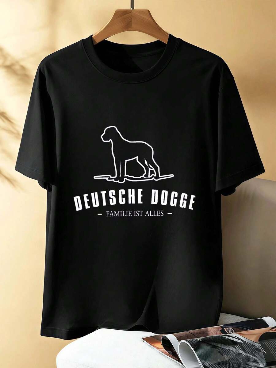 M en's Great Dane Print T -SHIRT, Premium Cotton, Unique Graphic, Casual and Breathable. - Preto - Ver 1