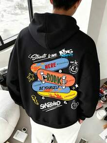Young Boy Skateboard Print Long Sleeve Casual Warm Sweatshirt, Autumn/Winter - Black - View 1