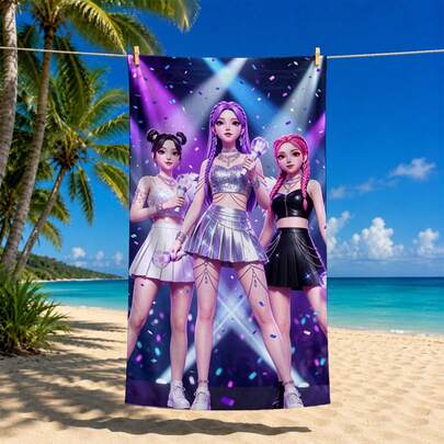 Khăn tắm bãi biển chủ đề nhóm nhạc nữ K-Pop Idol, chất liệu sợi microfiber, siêu thấm hút, mềm mại, nhẹ, phong cách anime dễ thương, phù hợp cho thanh thiếu niên, nữ giới và phụ nữ, dùng cho bơi lội, du lịch, tập gym, cắm trại, tắm