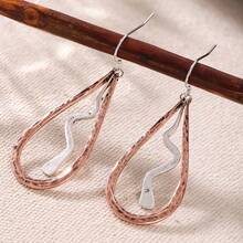 Women's Hanging Teardrop-Shaped Dual-Tone Earrings, Handmade Hammered Texture Vintage Design, Bohemian Style Elegant Earrings - Two-color - View 5