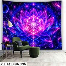 2D Flat Glow-In-The-Dark Tapestry, Sacred Geometry Lotus Nebula Pattern Wall Decor, Suitable For Bedroom, Living Room And Office. Cosmic Theme Style Game Room Decor, Holiday And Party Decor, College Dorm Decor - Multicolor - View 9