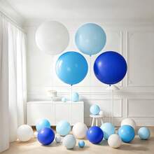Globos Gigantes de 36 Pulgadas, Blanco, Azul Claro, Azul. Globos de Látex Azul Real, 4/6/8/10 piezas Globos de Látex Redondos Grandes, Adecuados para Aniversario, Cumpleaños, Boda, Revelación de Género y Decoraciones de Fiesta de Bautizo de Bebé - Traje azul oscuro y azul claro - Ver 2